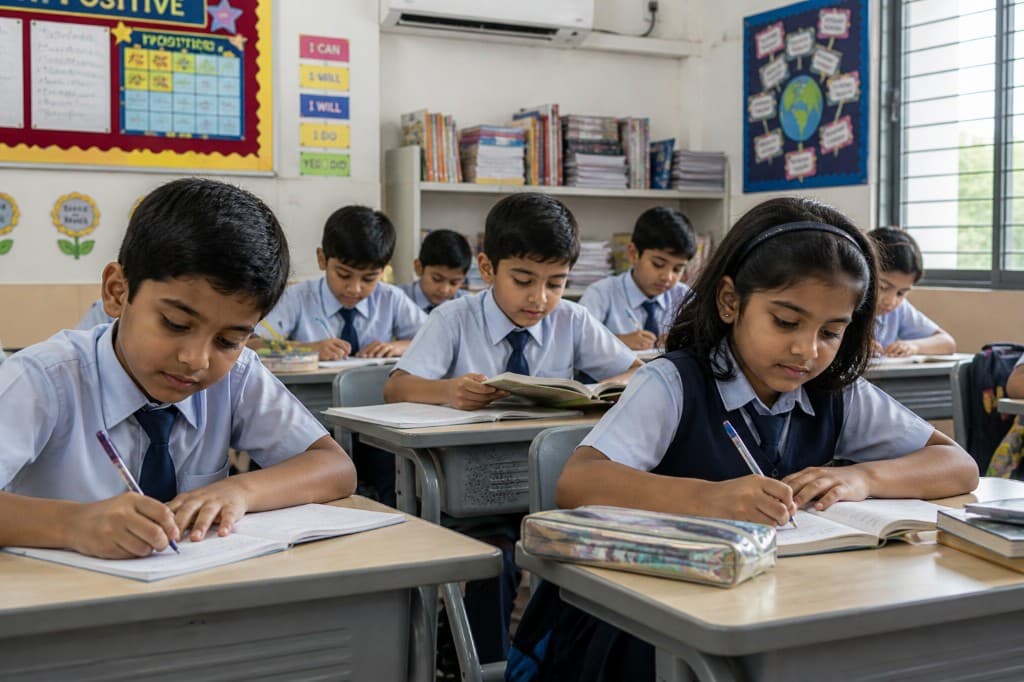 Primary students in a modern focused classroom