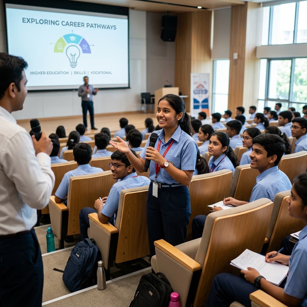 Senior secondary students engaged in a workshop or presentation activity