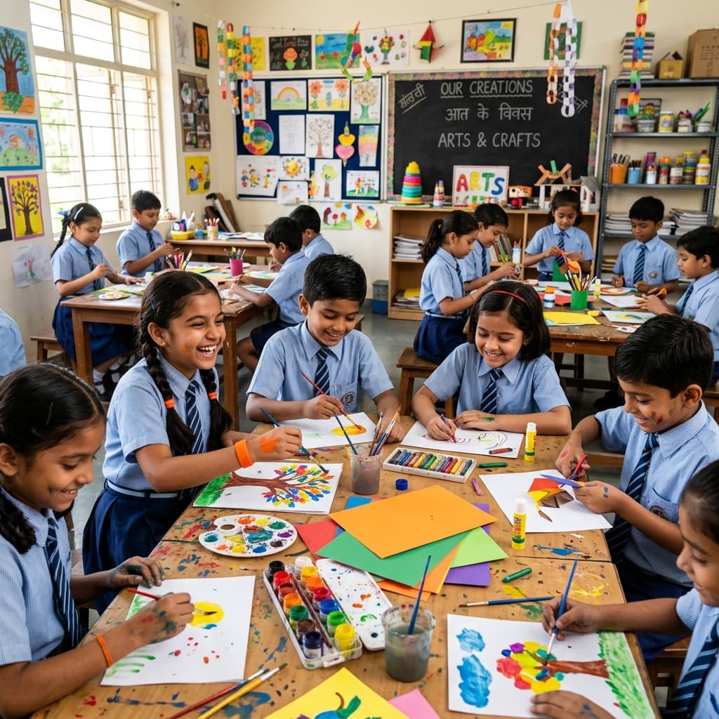 Students engaged in art and craft activities at Malla Reddy School Medchal