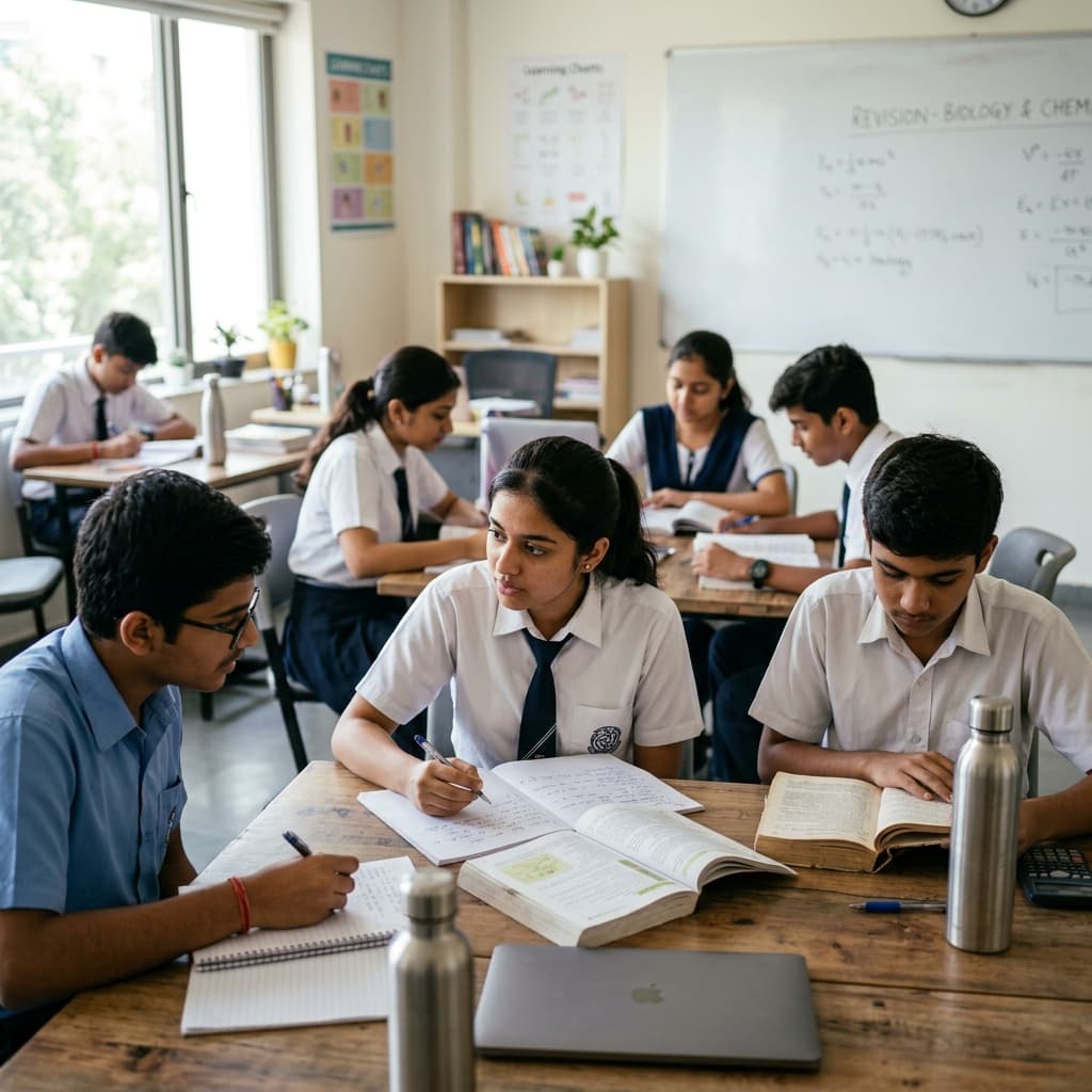 Students studying or in a focused revision session