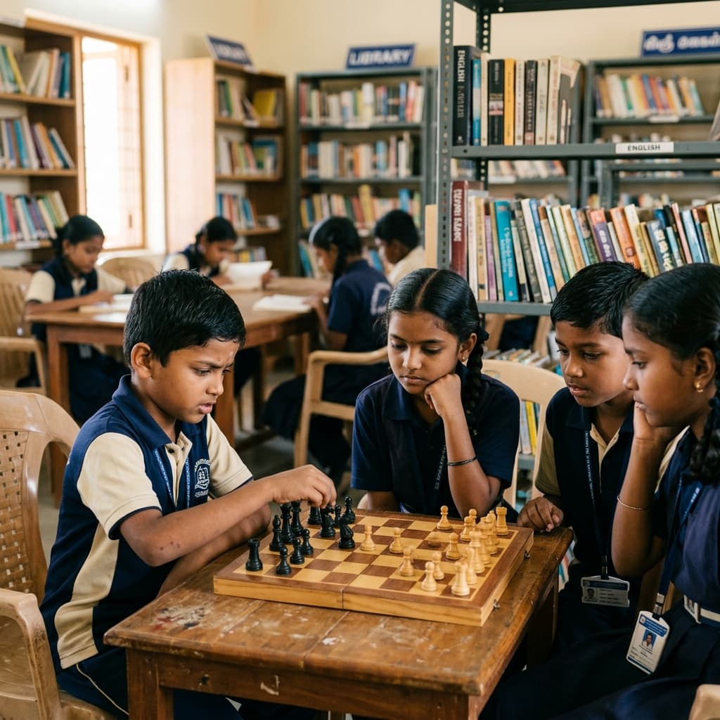 Students playing chess at Malla Reddy School Medchal — cognitive development through chess