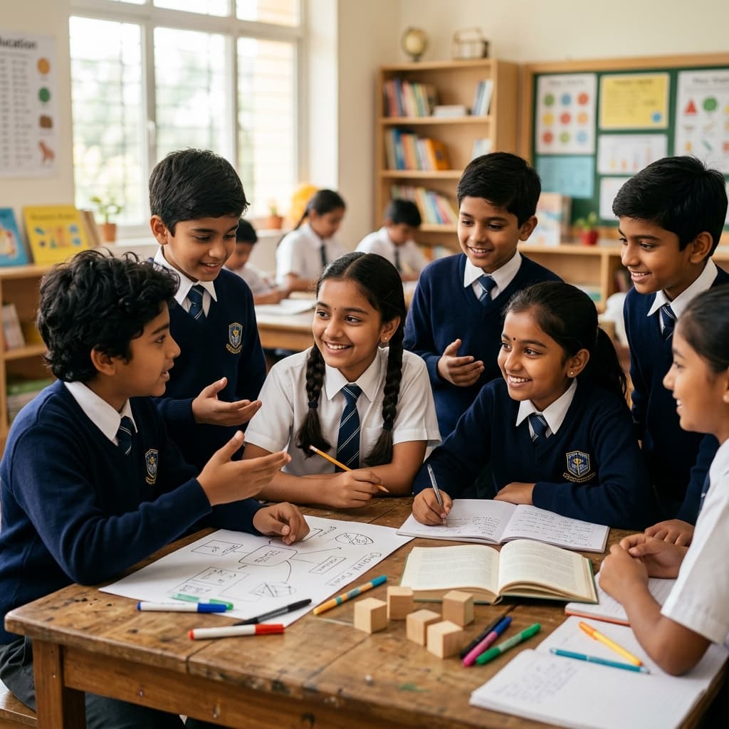 Students engaged in a group activity or peer discussion showing collaboration