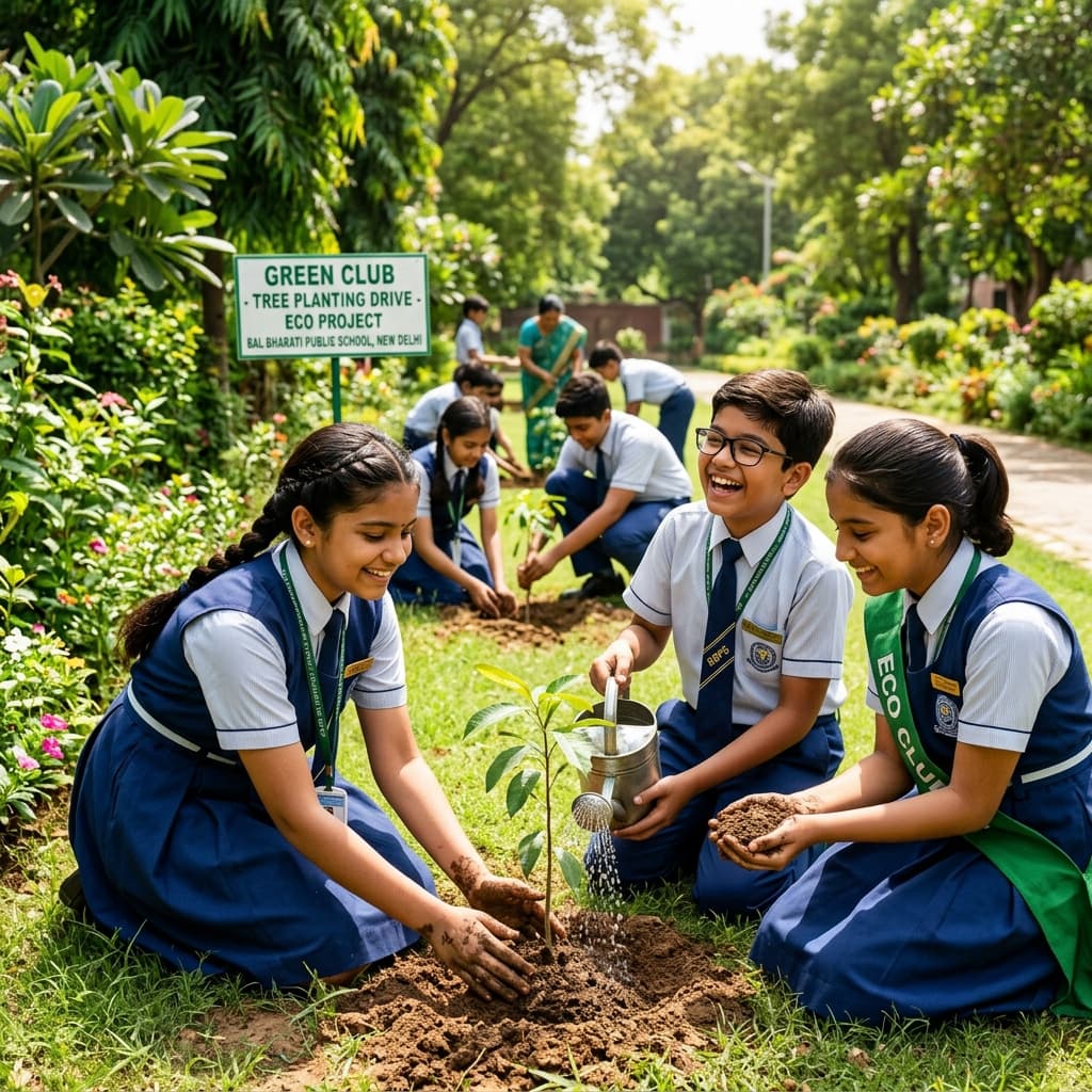 Students participating in a tree-planting activity or eco club project