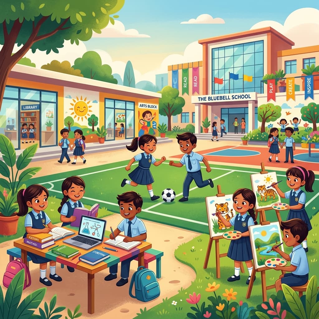 Students participating in a community service activity or values assembly at Malla Reddy School.
